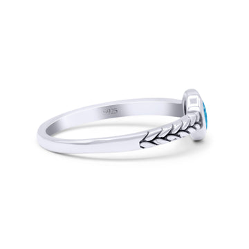 Petite Dainty Thumb Ring Round Statement Fashion Ring Lab Created Blue Opal Oxidized 925 Sterling Silver